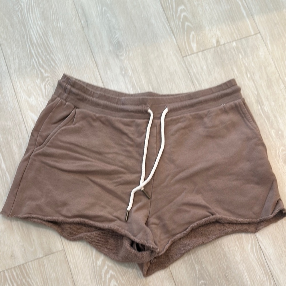 Tan Athletic Shorts with Elastic Waistband and Drawstring